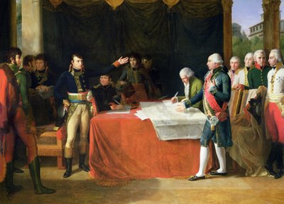 Voorlopige vredesonderhandelingen ondertekend in Leoben, 17 april 1797 door Guillaume Guillon Lethière